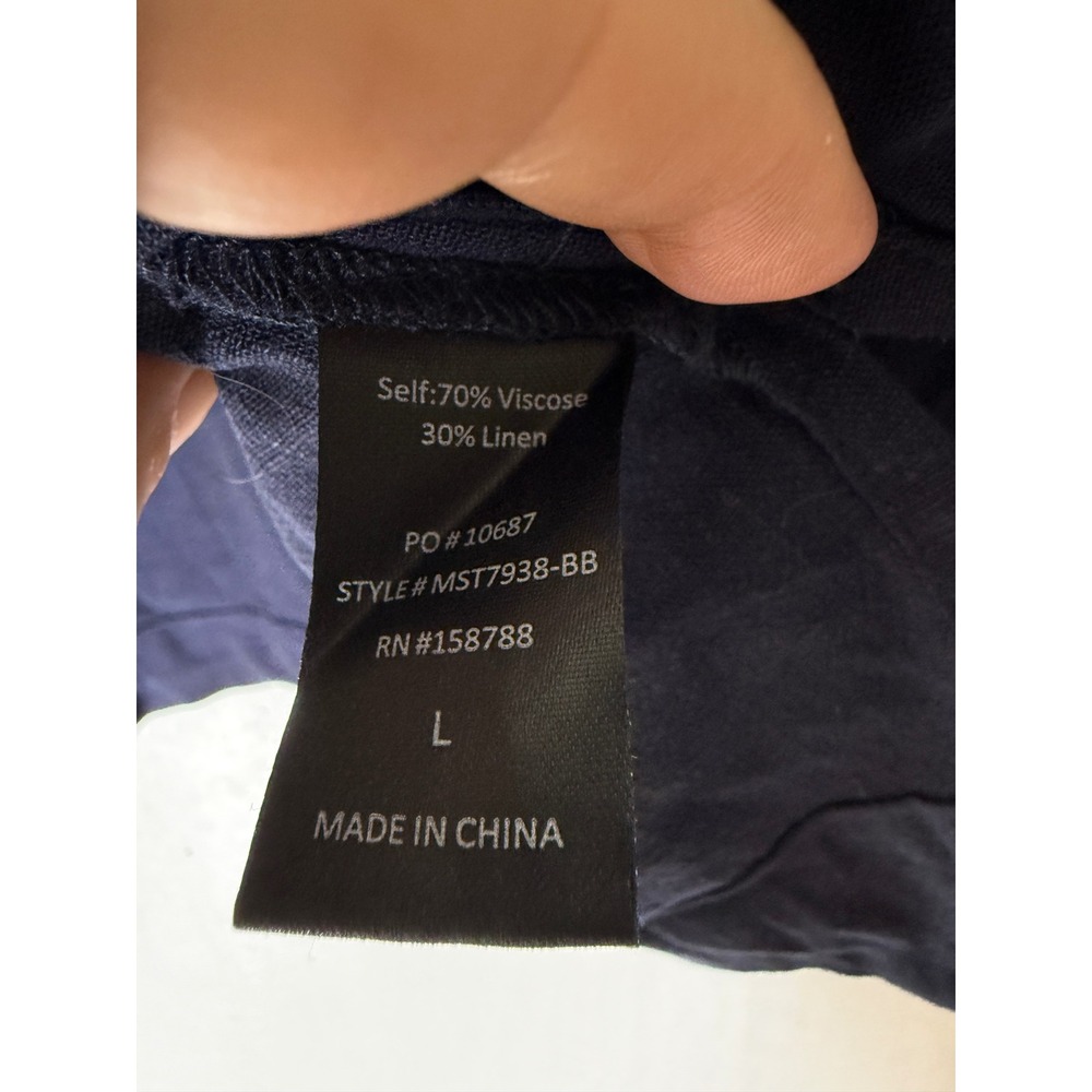 Baltic Born Navy Blue V-Neck Linen Blend Short Sleeve Top Large NWT MST7938-BB - Picture 5 of 5